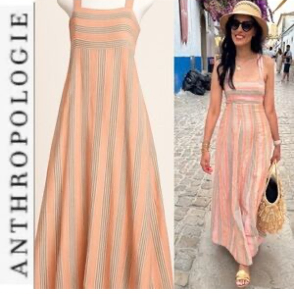 Anthropologie Maeve A Line Square Neck MIDI Dress in Linen Mix - Picture 3 of 3